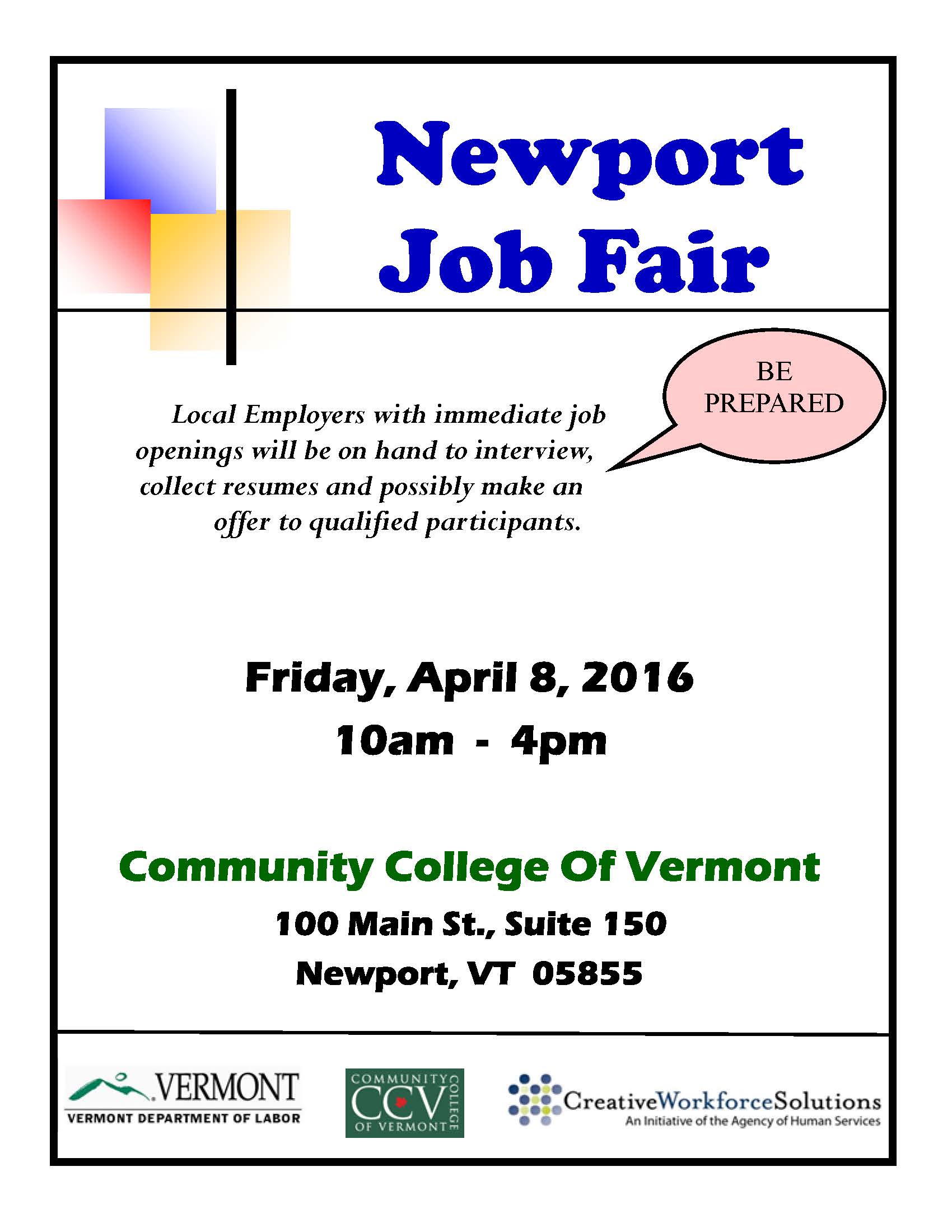 Newport Job Fair - The Vermont Association of Business Industry and