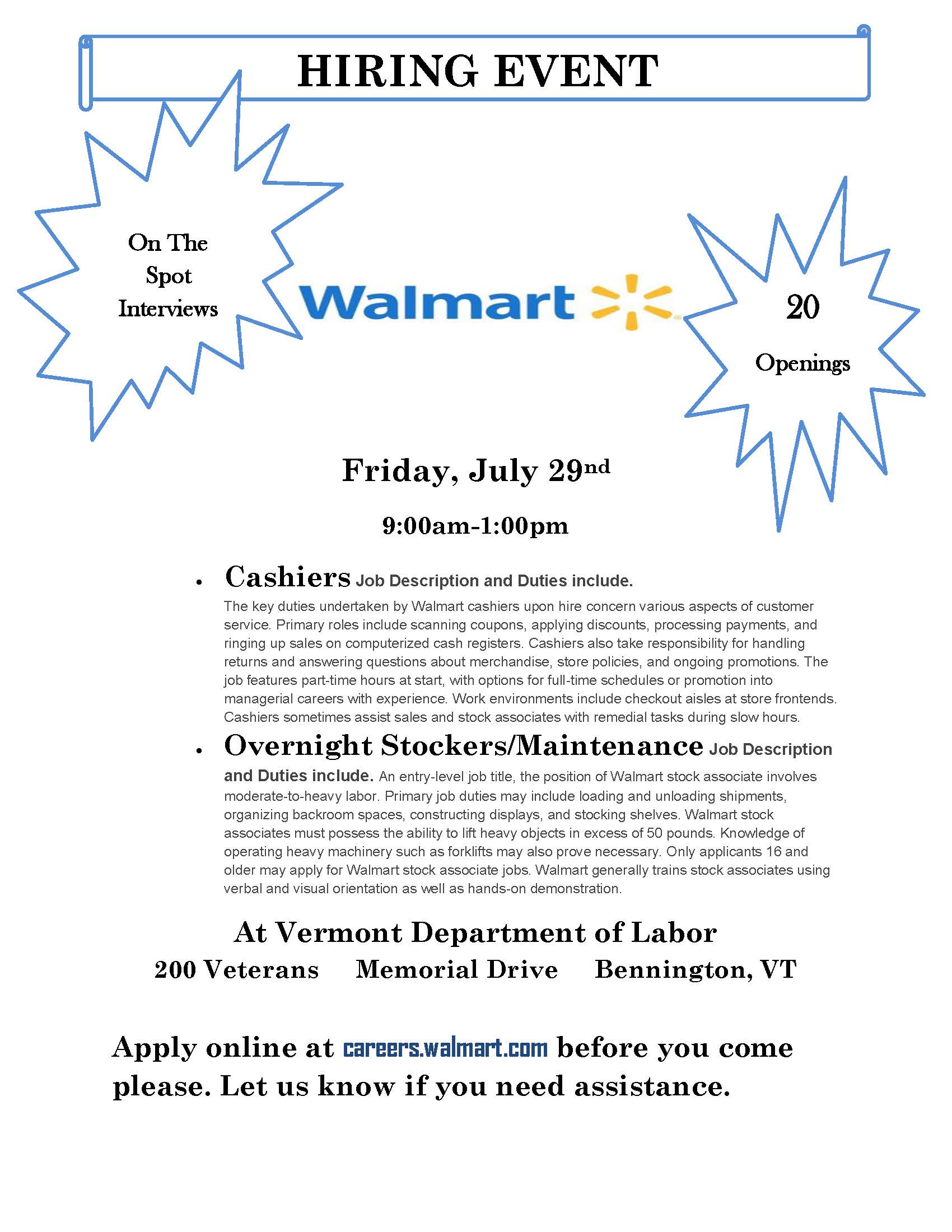 hiring event bennington the vermont association of business walmart 7 29 hiring event overnight jobs at - Walmart Overnight Jobs hiring event bennington the vermont association of business walmart 7 29 hiring event overnight jobs at - Walmart Overnight Jobs