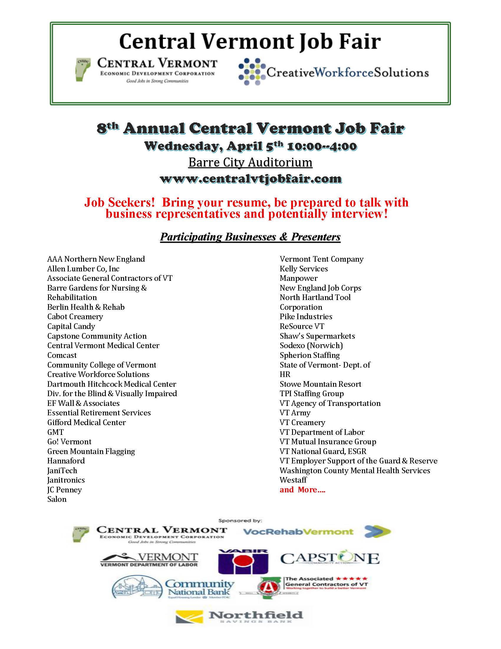 Central Vermont Job Fair The Vermont Association of Business Industry